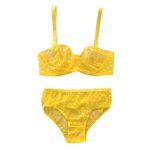 ست شورت و سوتین توری فنردار طرح قلب زرد