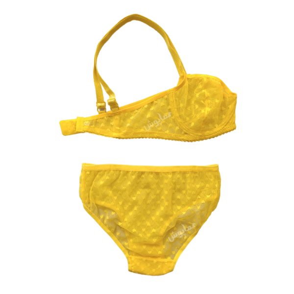 ست شورت و سوتین توری فنردار طرح قلب فانتزی کد HP-US403 2 ست شورت و سوتین توری فنردار طرح قلب زرد