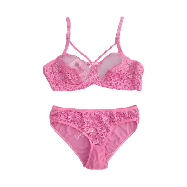 ست شورت و سوتین توری پولک دوزی فنردار مدل هارنس صورتی